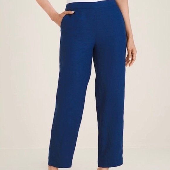 Chico’s NWT Linen Elastic Straight Leg Pull on Pants in Eclipse Blue Size 2T - Picture 3 of 11